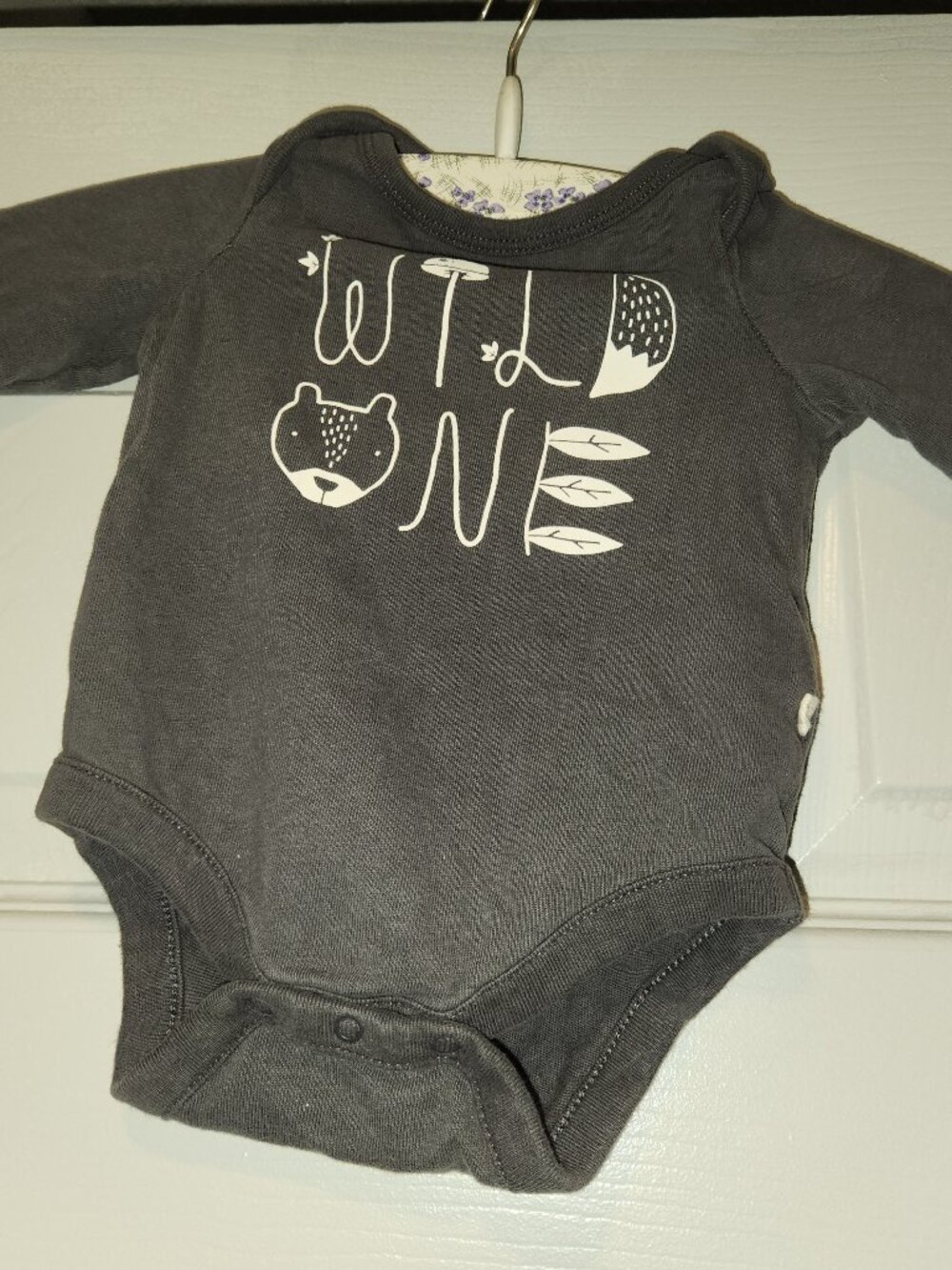 Baby Gap Wild One Organic Cotton Bodysuit 0-3 Months Gray Bear